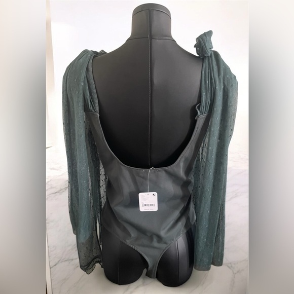 FREE PEOPLE Stylish Green Bodysuit with Sheer Sleeves NWT - Picture 5 of 10
